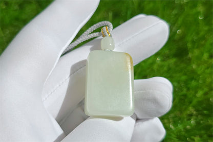 Certified Natural Warm White and sugar Nephrite Jade Wushi pai Peace Amulet Pendant, 天然俄白带一口糖和田玉无事牌吊坠