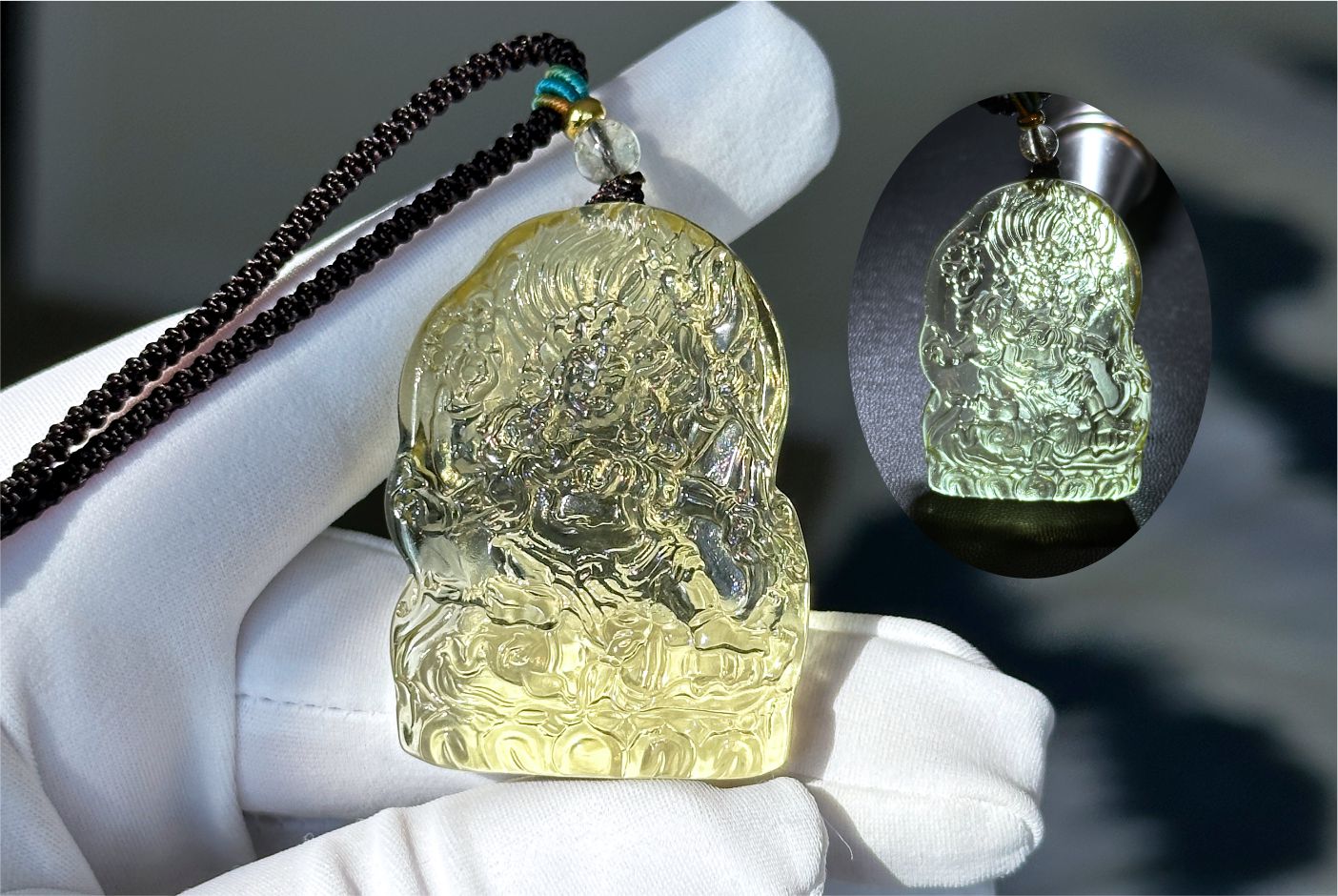 22.946 grams, Natural Top Grade High Clarity Authentic Libyan Desert Glass Tektite Carved Mahakala Pendant, 天然透体利比亚陨石雕刻大黑天吊坠