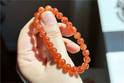 7.5mm+, Certified Collector's Choice Top Grade Natural Rich Orange Golden Sunstone bracelet, Top Grade Sunstone bracelet, 天然收藏级浓橙满矿金太阳石手串