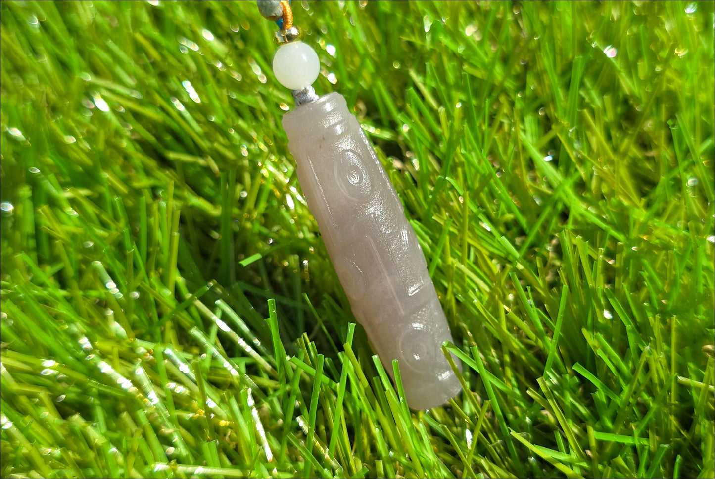 Certified Natural Smoky Gray Nephrite Jade Carved Nine-Eyed Dzi Bead Pendant, 天然烟灰和田玉雕刻九眼天珠吊坠