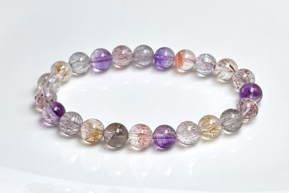 8mm+, Certified Natural Super Seven Bracelet, Super 7 Quartz Bracelet, 天然超七水晶手串