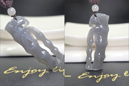 Certified Natural Smoky Purple Nephrite Jade Hand-Carved Bamboo Shoot Pendant, 天然浓烟紫和田玉手工雕刻竹节吊坠