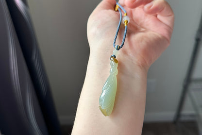 Certified Natural Qiemo Blue and Sugar Nephrite Jade Hand Carved Magnolia Flower Pendant, 天然且末冰蓝带天地糖手工雕刻玉兰花吊坠