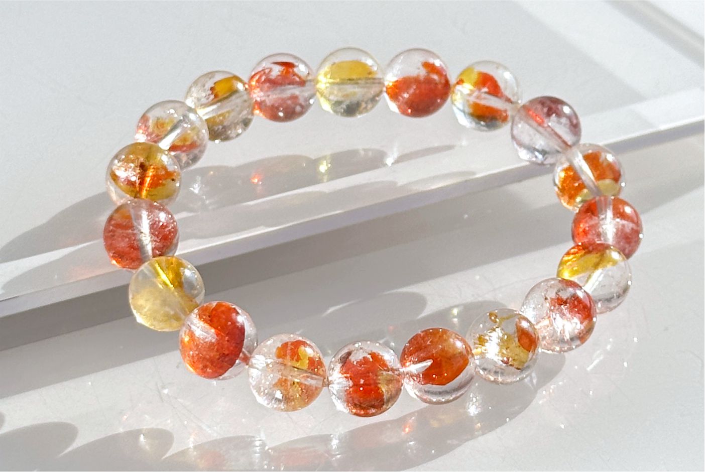 10mm+, Certified Natural Rare High Quality Koi Hematoid Quartz Crystal Beads Bracelet, Natural Hematoid Crystal Bracelet, 天然收藏级锦鲤胶花水晶手串