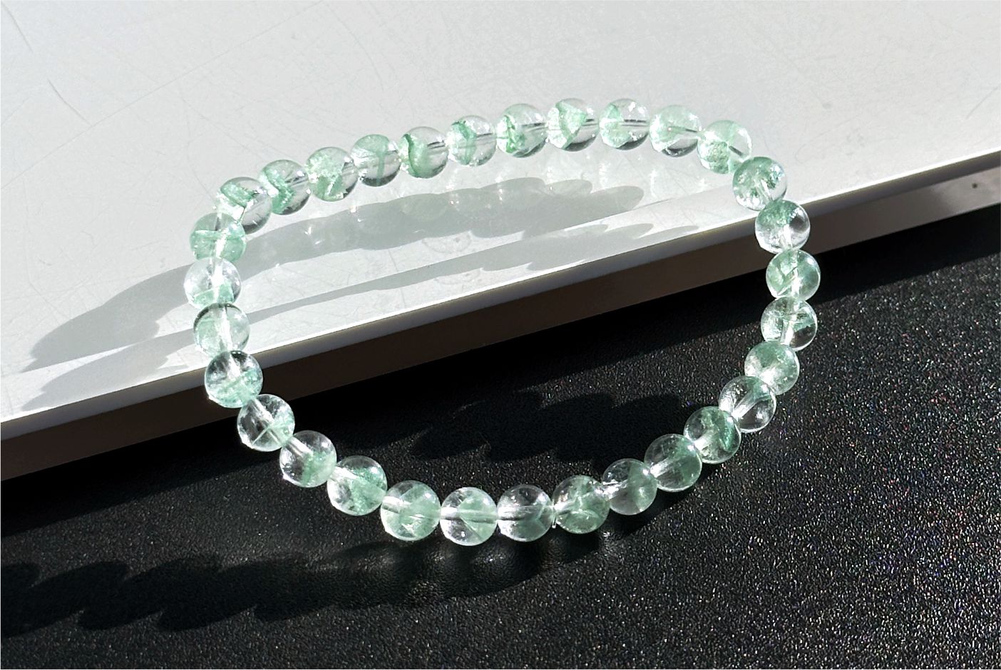 6mm+, Certified Natural Rare Emerald Green Phantom Bead Bracelet, Green Phantom Quartz Bracelet, 稀有天然翠幽灵手串
