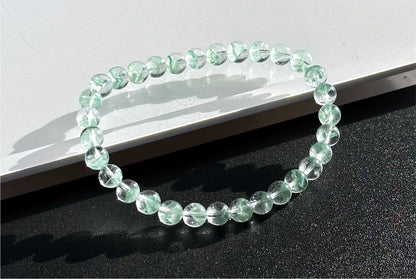 6mm+, Certified Natural Rare Emerald Green Phantom Bead Bracelet, Green Phantom Quartz Bracelet, 稀有天然翠幽灵手串