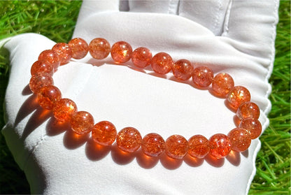 7.5mm+, Certified Collector's Choice Top Grade Natural Rich Orange Golden Sunstone bracelet, Top Grade Sunstone bracelet, 天然收藏级浓橙满矿金太阳石手串