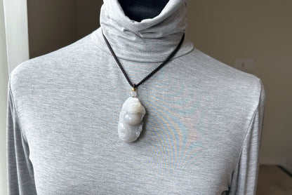 Certified Natural Qinghai Smoky Gray and White Nephrite Jade Hand-Carved Zhong Kui Pendant,天然烟灰和田玉手工雕刻钟馗吊坠