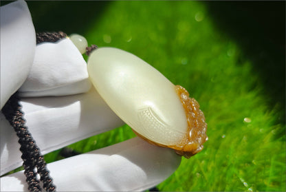 Certified Natural Qiemo Sugar-White Nephrite Jade Hand Carved Peacock Pendant, 天然且末糖白和田玉手工雕刻孔雀吊坠