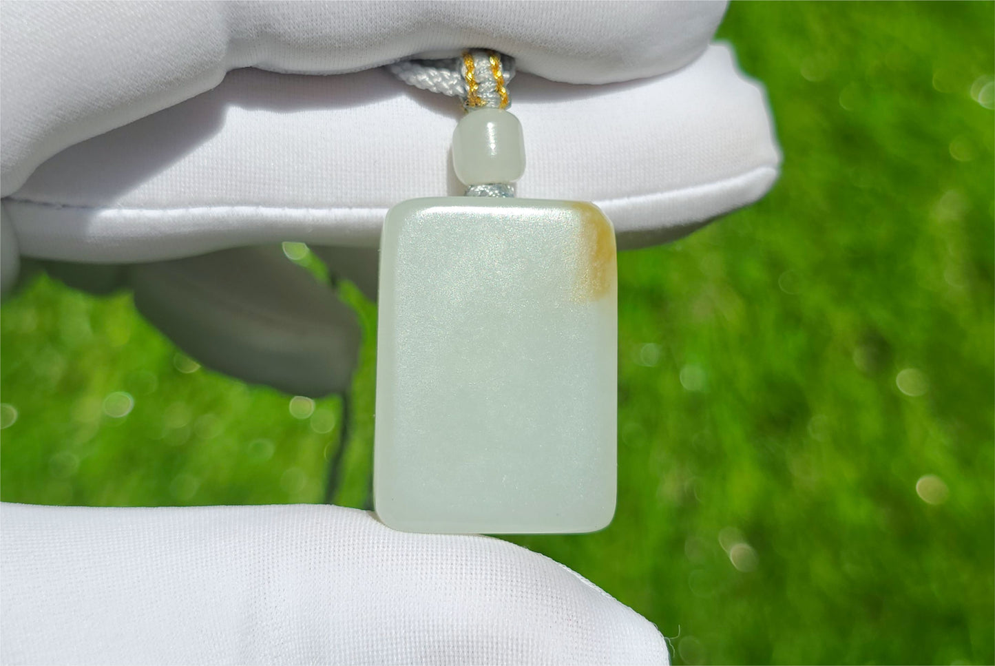 Certified Natural Warm White and sugar Nephrite Jade Wushi pai Peace Amulet Pendant, 天然俄白带一口糖和田玉无事牌吊坠