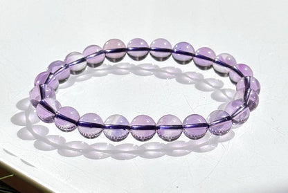 8mm+, Certified Natural Unheated Brazilian Amethyst Bracelet – Glassy Body, Water-Clear Transparency, 巴西天然玻璃体无烤色紫水晶手串
