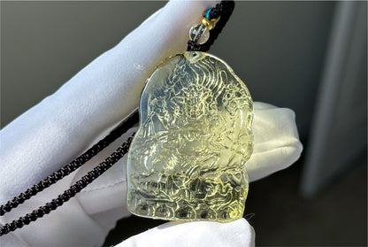 22.946 grams, Natural Top Grade High Clarity Authentic Libyan Desert Glass Tektite Carved Mahakala Pendant, 天然透体利比亚陨石雕刻大黑天吊坠