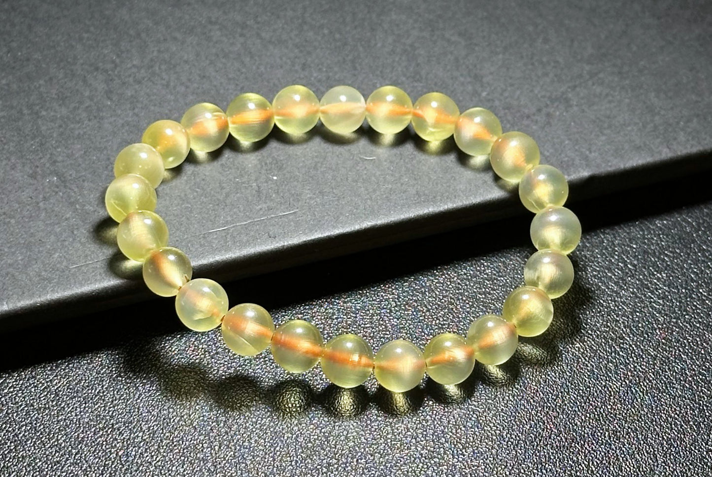 7.2mm+, Certified Natural High Quality Yellow Prehnite Bracelet, Natural Gold Prehnite Bracelet 天然冰种巴西金葡萄石手串