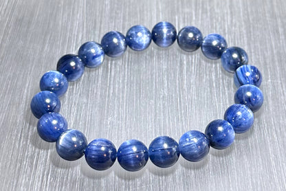 9.5mm+, Certified Undyed Top Grade Blue Kyanite Bracelet, Kyanite Bracelet, Full chatoyant Blue Kyanite, 天然无烤无染猫眼蓝晶石