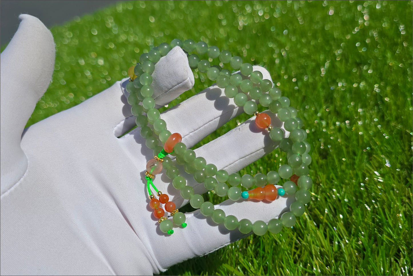 6mm, Certified Natural Green Nephrite Jade Bead Necklace, 天然碧玉项链