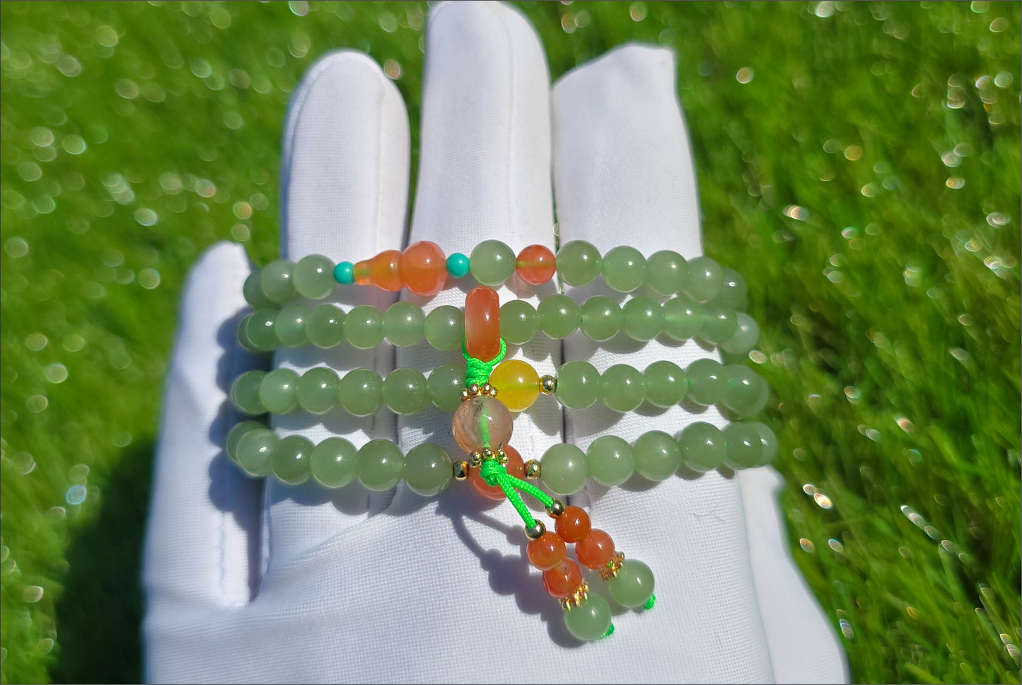 6mm, Certified Natural Green Nephrite Jade Bead Necklace, 天然碧玉项链