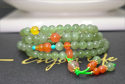6mm, Certified Natural Green Nephrite Jade Bead Necklace, 天然碧玉项链