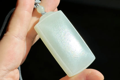 Certified Natural White Nephrite Jade Wushi pai Peace Amulet Pendant, 天然正装35俄巴沙和田白玉无事牌吊坠