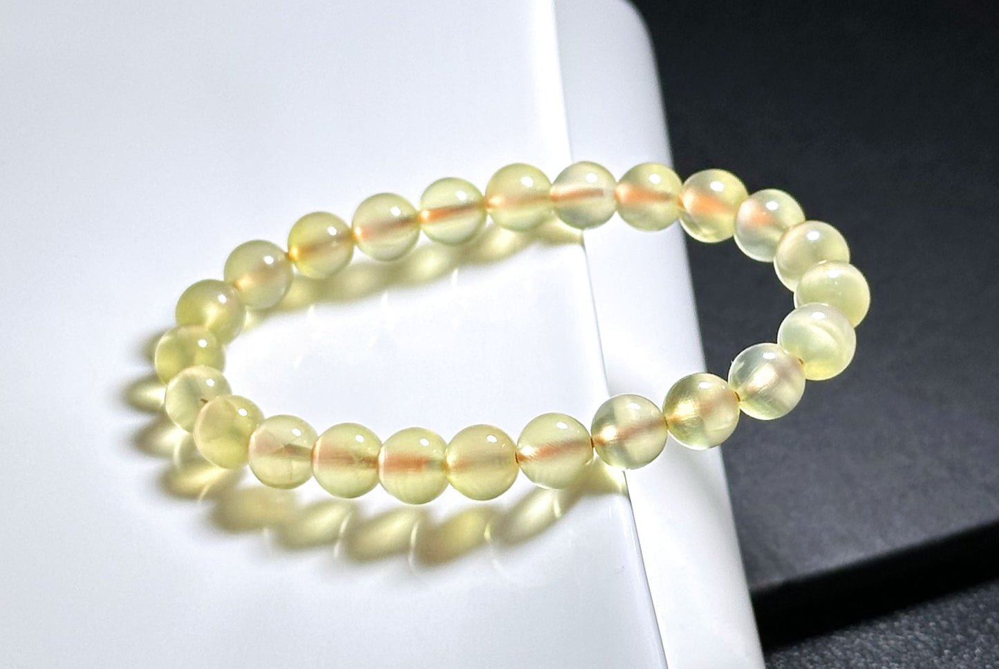 7.2mm+, Certified Natural High Quality Yellow Prehnite Bracelet, Natural Gold Prehnite Bracelet 天然冰种巴西金葡萄石手串