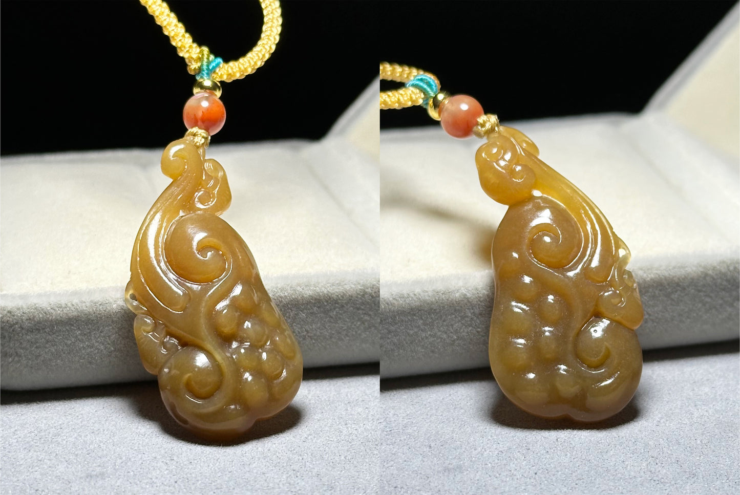 Certified Natural Qiemo Sugar Nephrite Jade Hand-Carved Ruyi Pendant, 天然且末糖手工雕刻如意吊坠