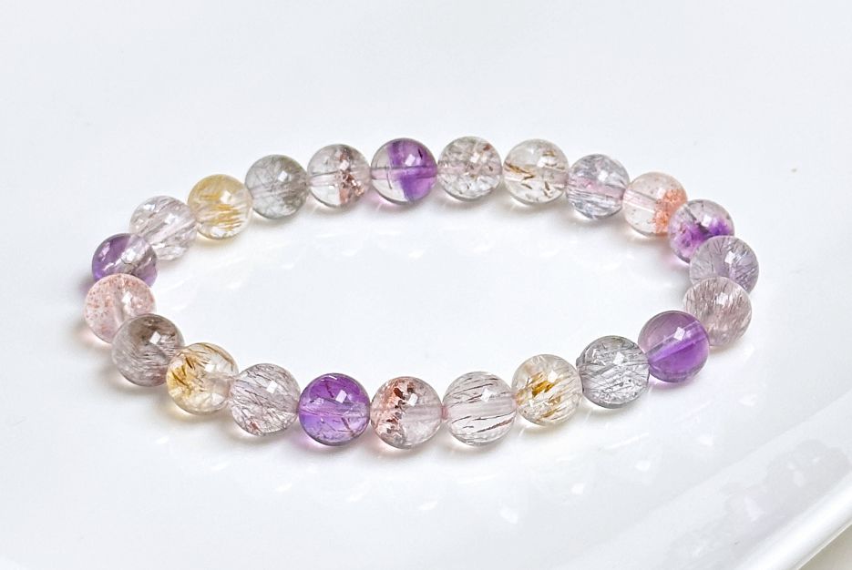 8mm+, Certified Natural Super Seven Bracelet, Super 7 Quartz Bracelet, 天然超七水晶手串