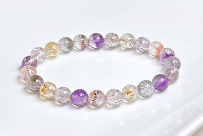 8mm+, Certified Natural Super Seven Bracelet, Super 7 Quartz Bracelet, 天然超七水晶手串