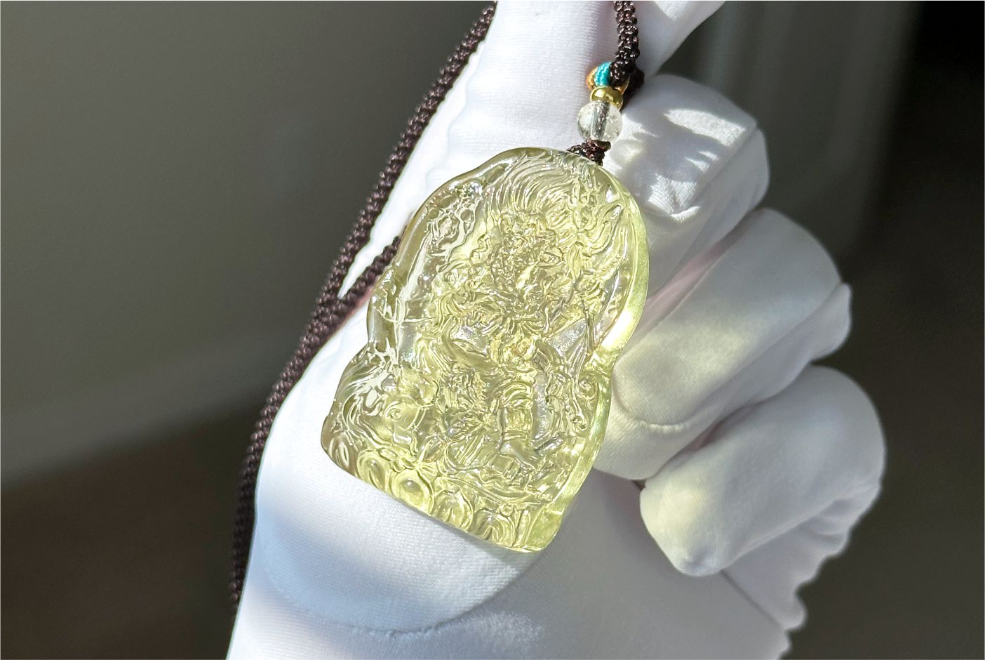22.946 grams, Natural Top Grade High Clarity Authentic Libyan Desert Glass Tektite Carved Mahakala Pendant, 天然透体利比亚陨石雕刻大黑天吊坠