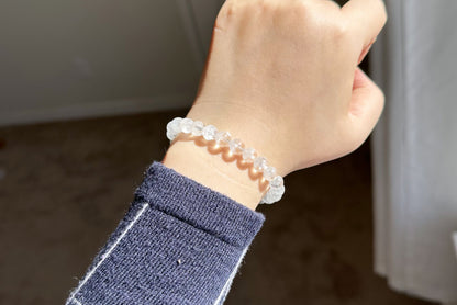 7.3mm+, Certified Natural White Phantom Quartz Beads Bracelet ,Treasure Bowl White Phantom Quartz Bracelet, 天然纯白无杂聚宝盆白幽灵手串
