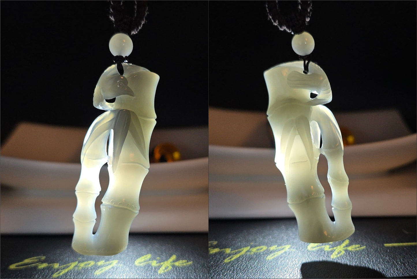 Certified Natural Smoky Purple Nephrite Jade Hand-Carved Bamboo Shoot Pendant, 天然浓烟紫和田玉手工雕刻竹节吊坠