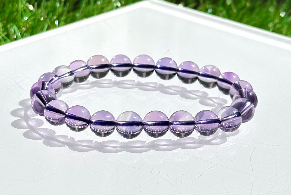 8mm+, Certified Natural Unheated Brazilian Amethyst Bracelet – Glassy Body, Water-Clear Transparency, 巴西天然玻璃体无烤色紫水晶手串