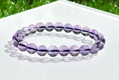 8mm+, Certified Natural Unheated Brazilian Amethyst Bracelet – Glassy Body, Water-Clear Transparency, 巴西天然玻璃体无烤色紫水晶手串