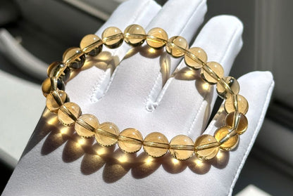 8.6mm+, Certified Natural Collector's Gem Grade Deep Yellow Citrine Beads Bracelet, Untreated High Clarity Natural Citrine, 天然宝石级玻璃体暴力黄黄水晶手串