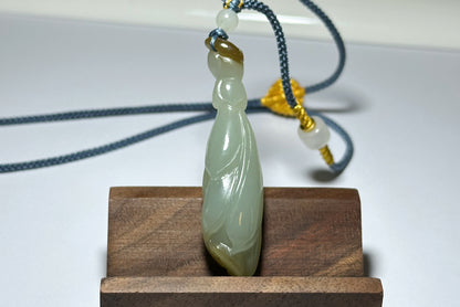 Certified Natural Qiemo Blue and Sugar Nephrite Jade Hand Carved Magnolia Flower Pendant, 天然且末冰蓝带天地糖手工雕刻玉兰花吊坠