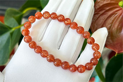 7.5mm+, Certified Collector's Choice Top Grade Natural Rich Orange Golden Sunstone bracelet, Top Grade Sunstone bracelet, 天然收藏级浓橙满矿金太阳石手串