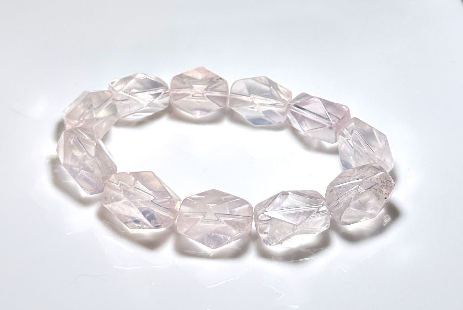 12x19mm, Natural Faceted Mozambique Rose Quartz Beads Bracelet, Soft Pink Rose Quartz Bracelet, 天然莫桑比克刻面粉水晶手串