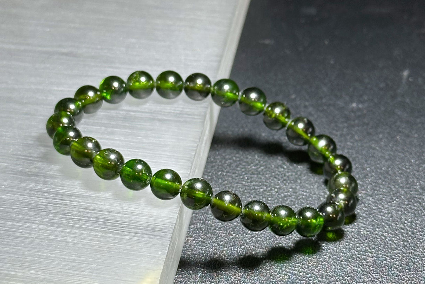 6.5mm+, Certified Natural High Clarity Chrome Diopside Beads Bracelet, Chrome Diopside Bracelet, 天然玻璃体透辉石手串