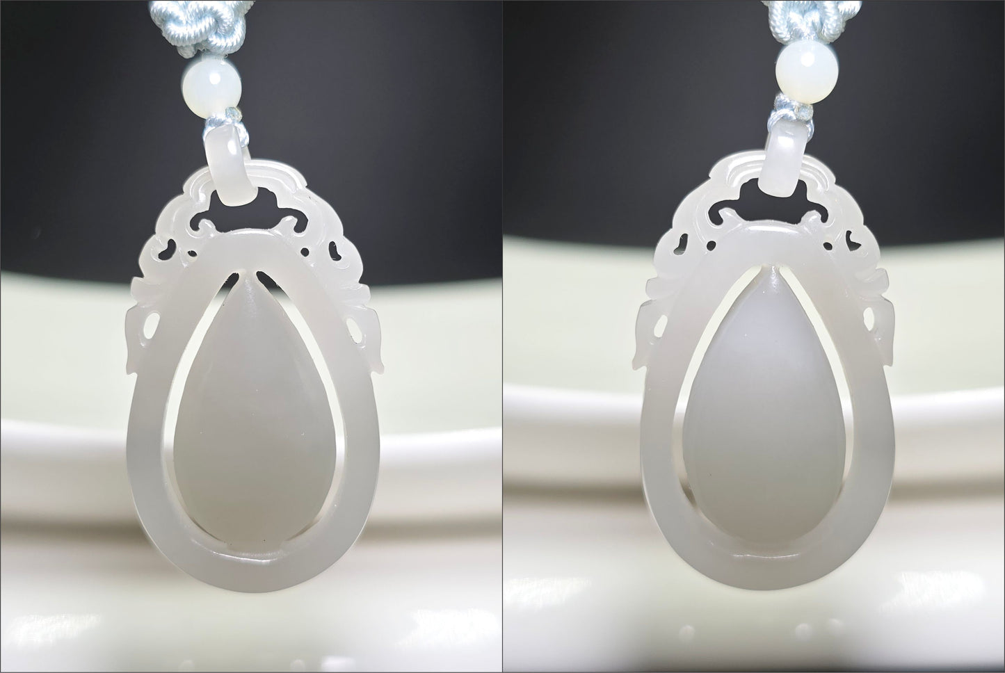 Certified Natural Smoky Gray Nephrite Jade Teardrop Pendant, 天然烟灰老矿和田玉精装水滴吊坠