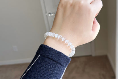 7.3mm+, Certified Natural White Phantom Quartz Beads Bracelet ,Treasure Bowl White Phantom Quartz Bracelet, 天然纯白无杂聚宝盆白幽灵手串