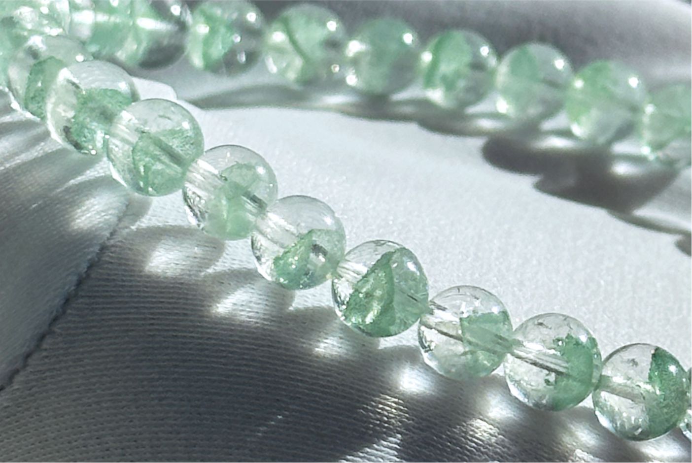 6mm+, Certified Natural Rare Emerald Green Phantom Bead Bracelet, Green Phantom Quartz Bracelet, 稀有天然翠幽灵手串
