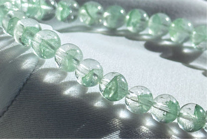 6mm+, Certified Natural Rare Emerald Green Phantom Bead Bracelet, Green Phantom Quartz Bracelet, 稀有天然翠幽灵手串