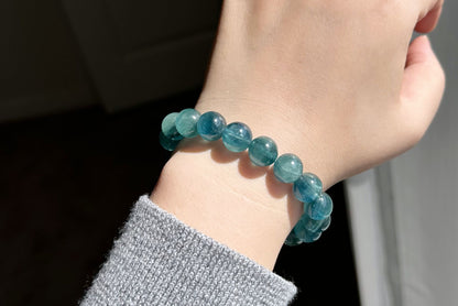 11mm+, Certified Undyed Icy Transparent Greenish Blue Kyanite Bracelet, Kyanite Bracelet, 稀有透体无烤无染绿蓝晶石