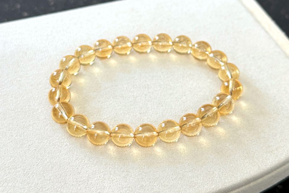 8.6mm+, Certified Natural Collector's Gem Grade Deep Yellow Citrine Beads Bracelet, Untreated High Clarity Natural Citrine, 天然宝石级玻璃体暴力黄黄水晶手串
