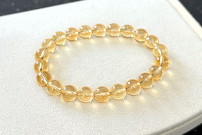 8.6mm+, Certified Natural Collector's Gem Grade Deep Yellow Citrine Beads Bracelet, Untreated High Clarity Natural Citrine, 天然宝石级玻璃体暴力黄黄水晶手串