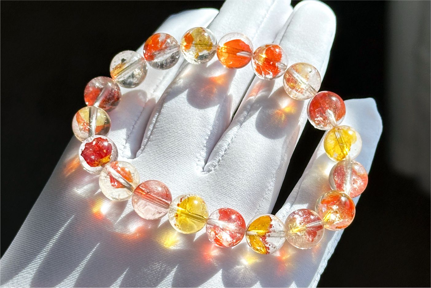 10mm+, Certified Natural Rare High Quality Koi Hematoid Quartz Crystal Beads Bracelet, Natural Hematoid Crystal Bracelet, 天然收藏级锦鲤胶花水晶手串