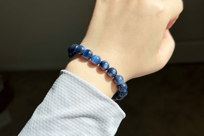 9.5mm+, Certified Undyed Top Grade Blue Kyanite Bracelet, Kyanite Bracelet, Full chatoyant Blue Kyanite, 天然无烤无染猫眼蓝晶石