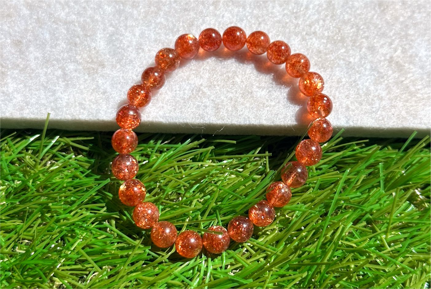 7.5mm+, Certified Collector's Choice Top Grade Natural Rich Orange Golden Sunstone bracelet, Top Grade Sunstone bracelet, 天然收藏级浓橙满矿金太阳石手串