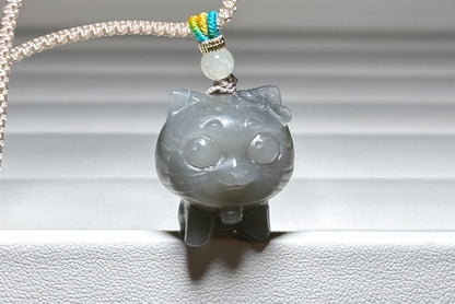 Certified Natural Smoky Purple Nephrite Jade Carved Kitten Pendant, Nephrite Jade Cat Pendant, 天然烟紫和田玉雕刻小猫吊坠