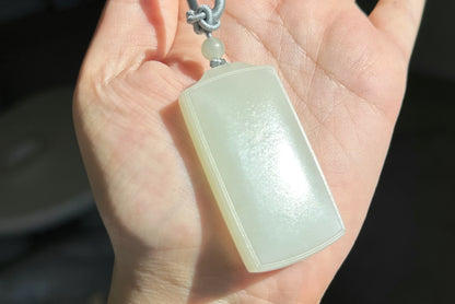 Certified Natural White Nephrite Jade Wushi pai Peace Amulet Pendant, 天然正装35俄巴沙和田白玉无事牌吊坠