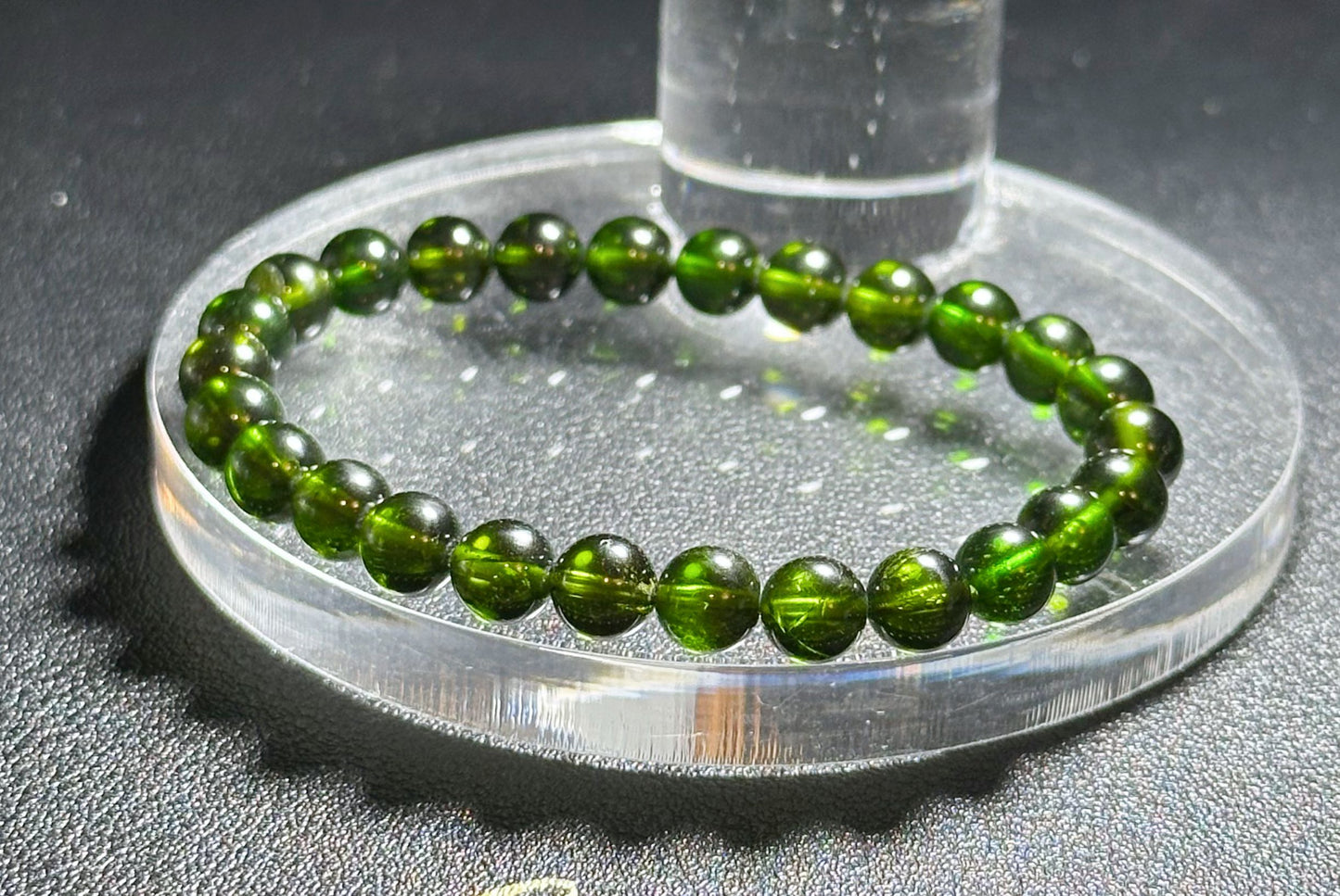 6.5mm+, Certified Natural High Clarity Chrome Diopside Beads Bracelet, Chrome Diopside Bracelet, 天然玻璃体透辉石手串