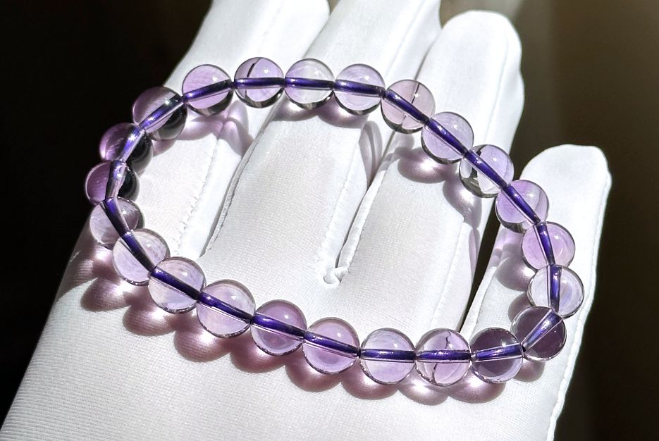 8mm+, Certified Natural Unheated Brazilian Amethyst Bracelet – Glassy Body, Water-Clear Transparency, 巴西天然玻璃体无烤色紫水晶手串